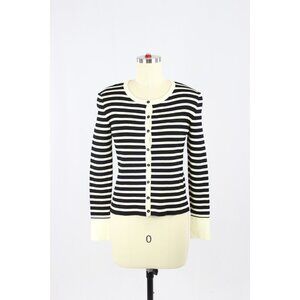 NWOT ZARA Black Ivory Striped Polyamide Ribbed Knit Cardigan Sweater, Size M
